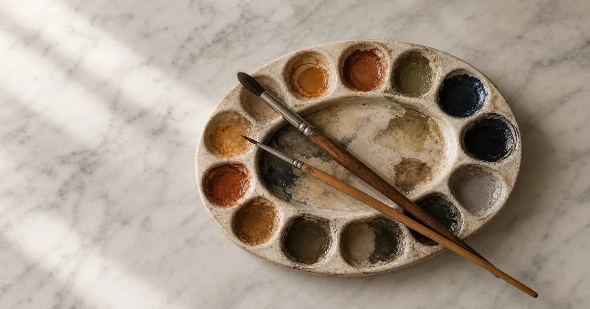 Paleta de aquarela com tons reais — pronúncia das 20 cores mais usadas em inglês