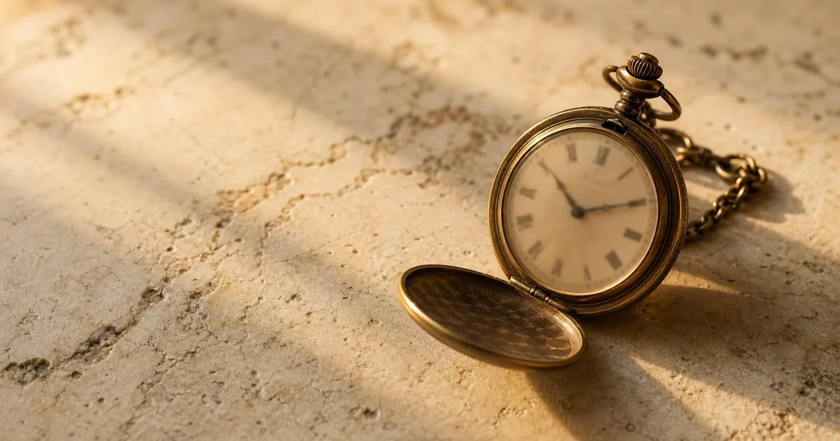 Relógio de bolso vintage — tabela completa de horas em inglês com formato 12h e 24h
